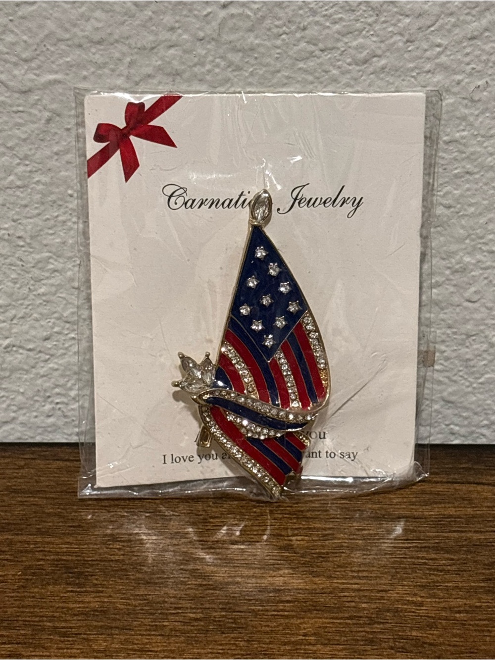 Patriotic American Flag Crystal Brooch - Red & Blue